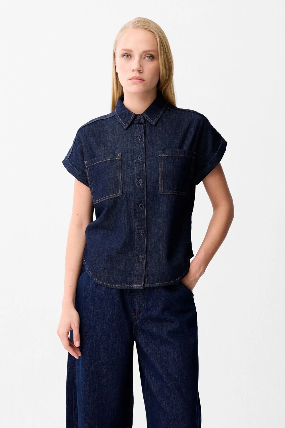 Love My Body Denim Kısa Kollu Gömlek Mavi 130LO027000 görsel 6