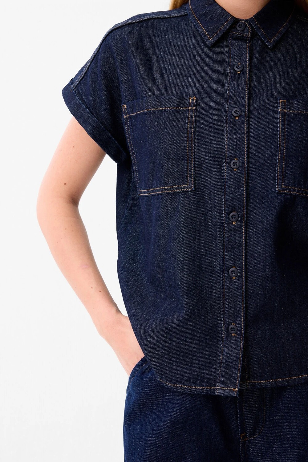 Love My Body Denim Kısa Kollu Gömlek Mavi 130LO027000 görsel 7