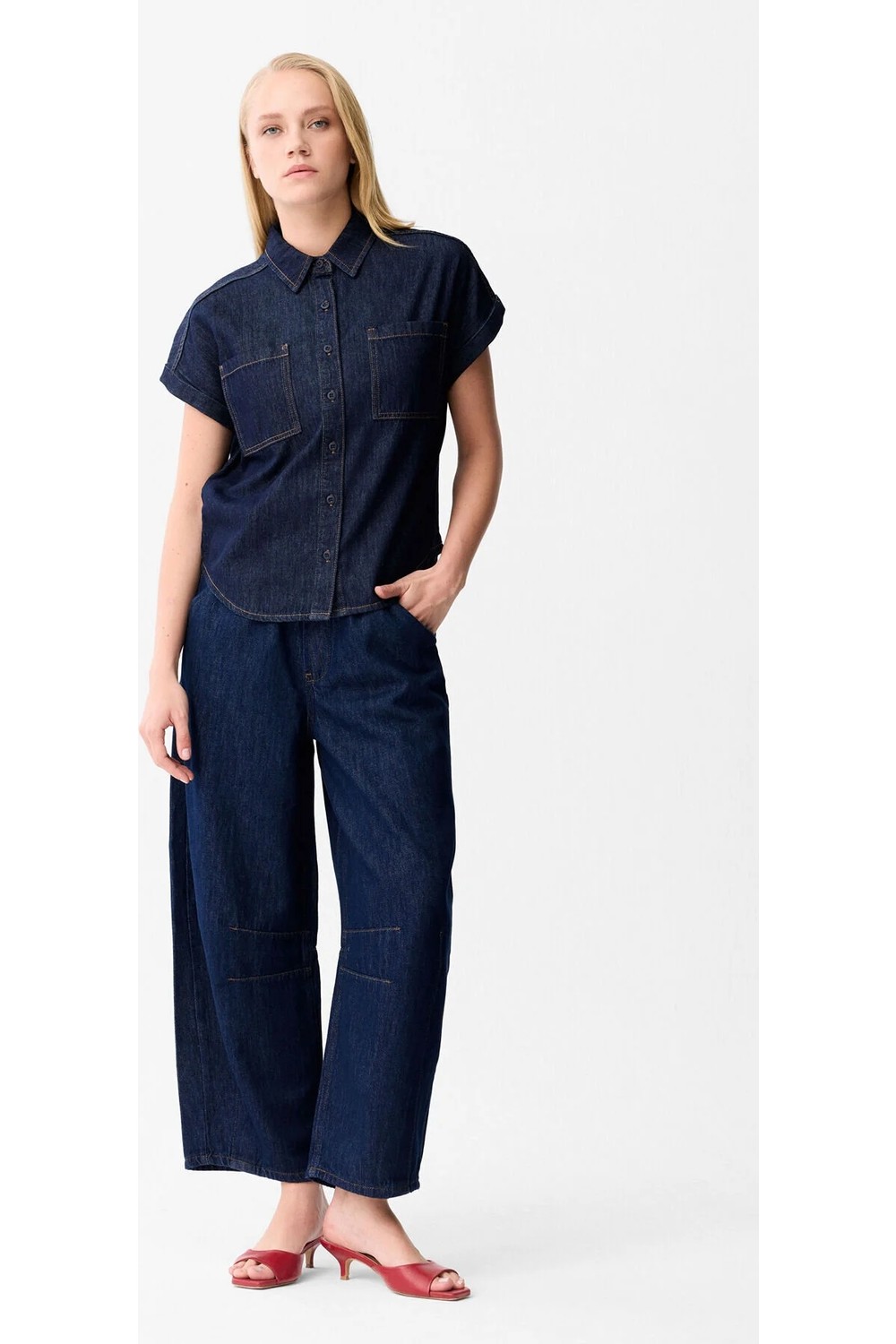 Love My Body Denim Kısa Kollu Gömlek Mavi 130LO027000 görsel 8
