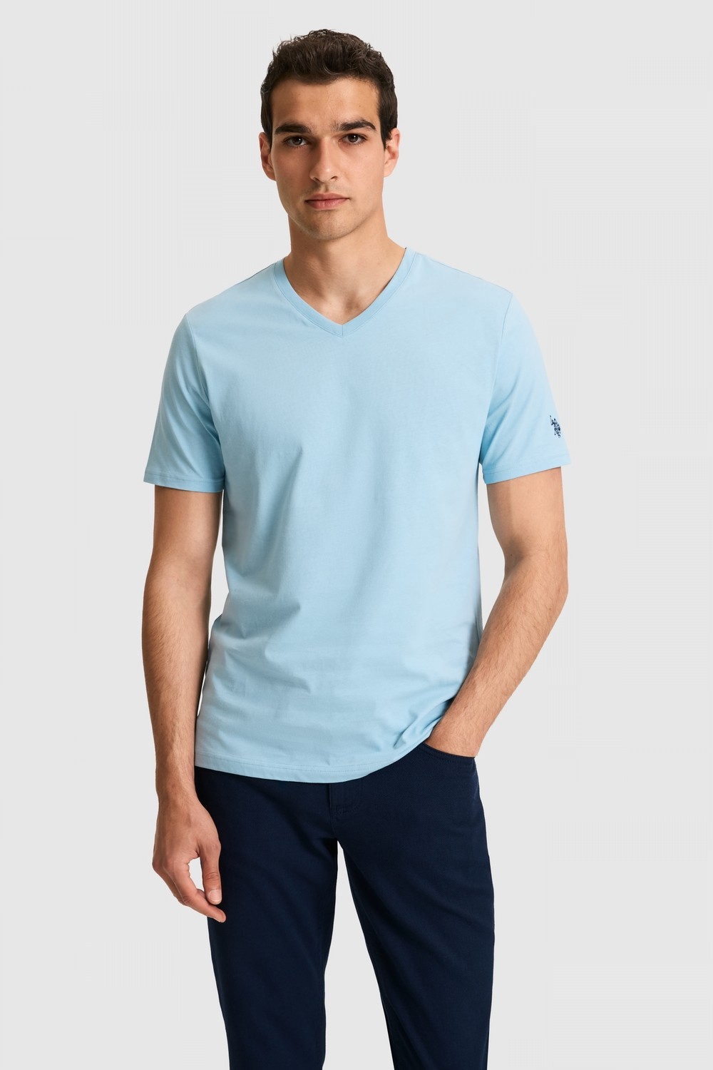 U.S. Polo Assn. Erkek Regular Fit V Yaka Yeşil Basic Tişört 50326944-VR016