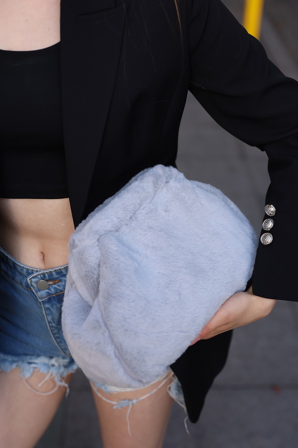 Bahels Yumuşak Peluş Bahels Kadın Clutch Portföy Çanta Gri Orta Boy Tekstil Malzeme ile Şık Görünüm görsel 7