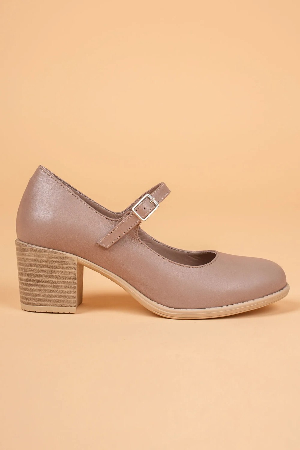 Analin Shoes Kadın Deri Bantlı Topuklu Ayakkabı - Taş görsel 3