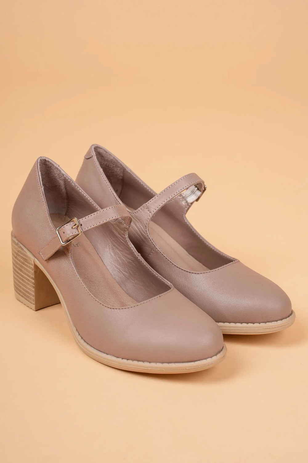 Analin Shoes Kadın Deri Bantlı Topuklu Ayakkabı - Taş görsel 4