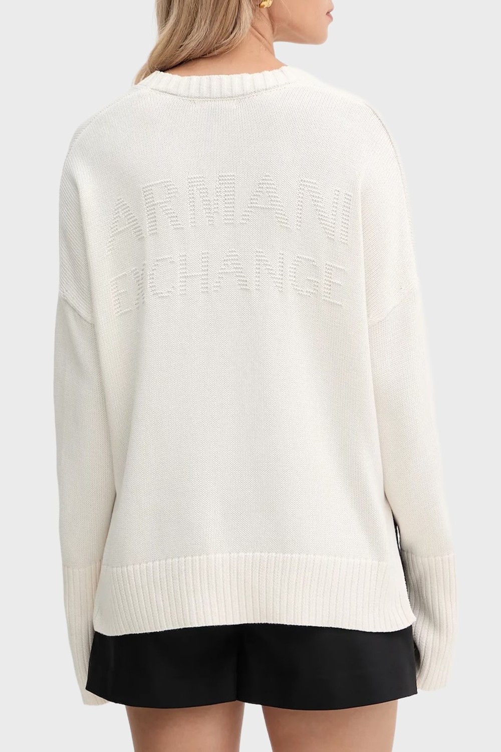 Armani Exchange Kadın %100 Pamuklu Normal Kalıp V Yaka Nervür Detaylı Uzun Kollu Ekru Hırka XW001304 AF16552-U1003 görsel 2