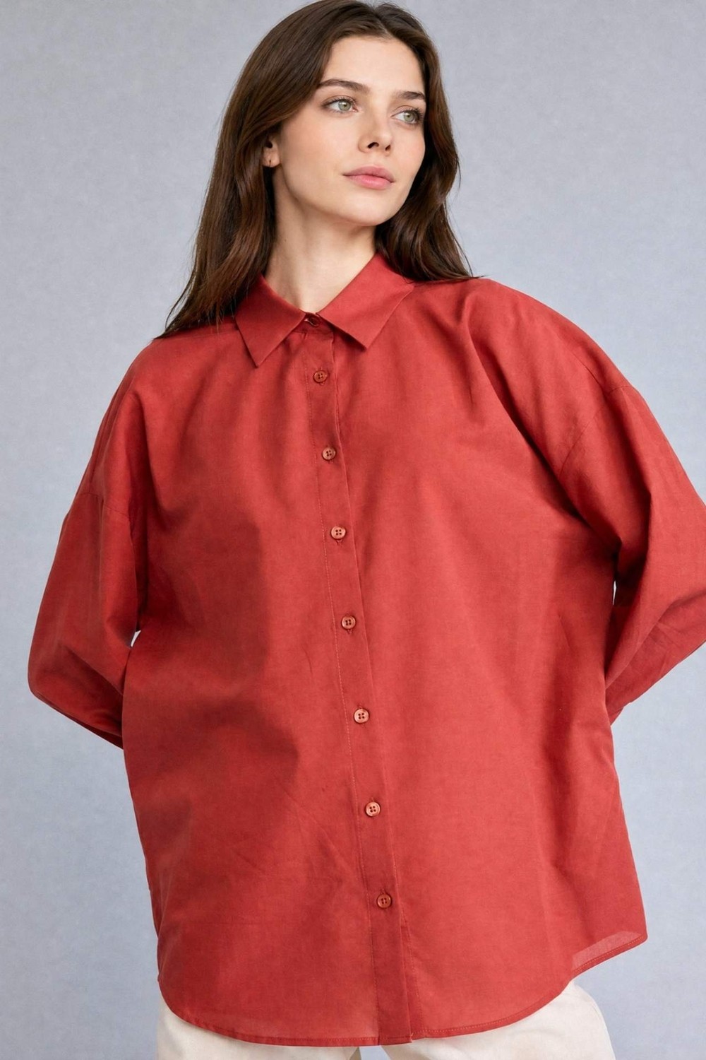 DeFacto %100 Pamuk Regular Fit Vual Uzun Kollu Koyu Turuncu Tunik H7860AX26SM