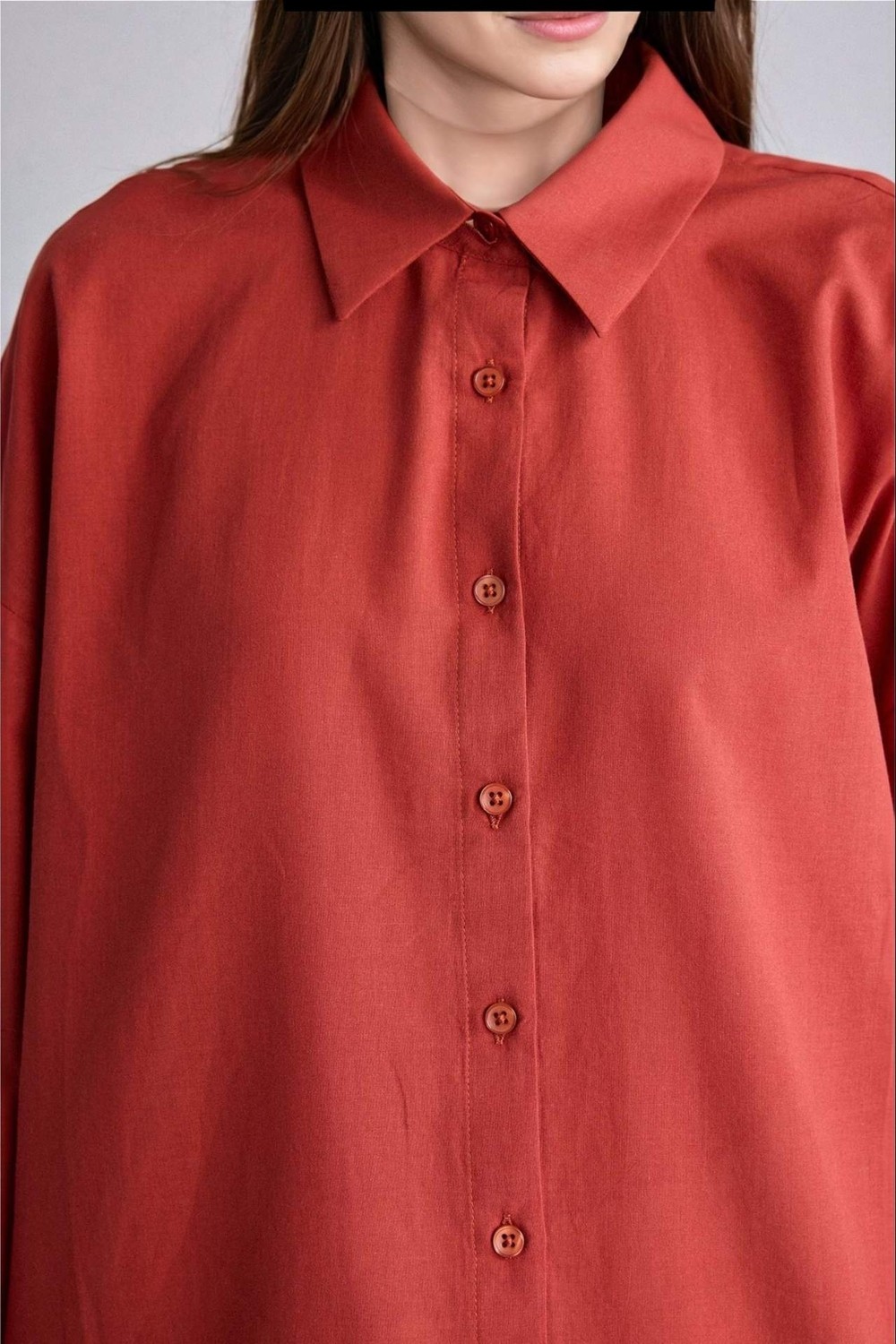 DeFacto %100 Pamuk Regular Fit Vual Uzun Kollu Koyu Turuncu Tunik H7860AX26SM görsel 4