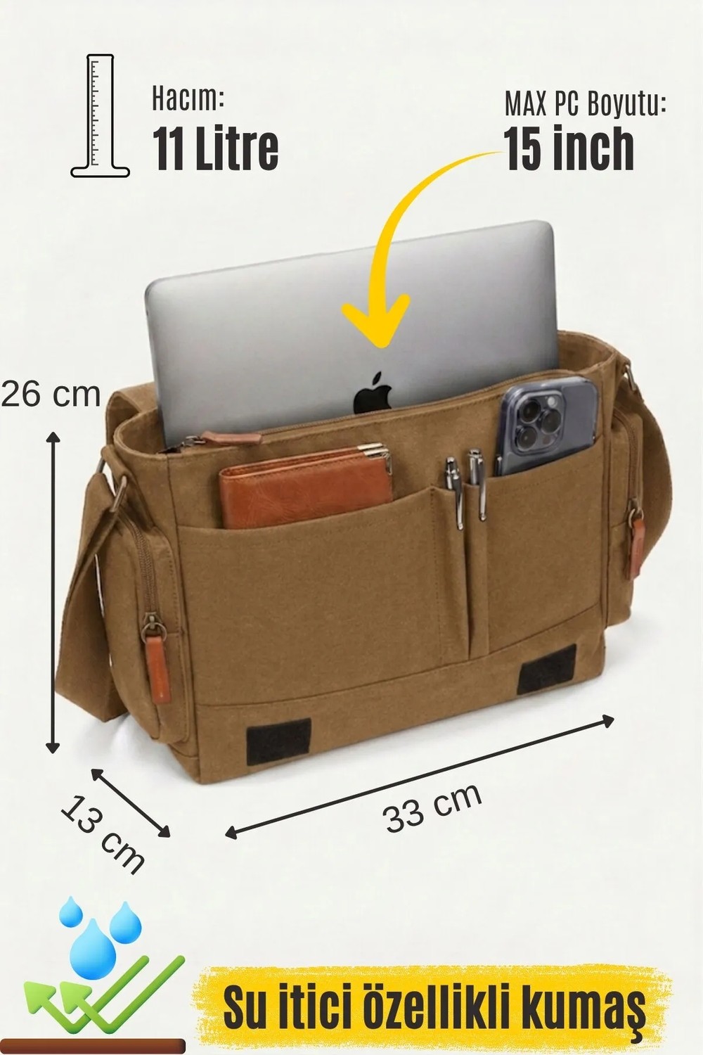 Byhakan GK65 Kanvas Postacı Yan Çapraz Körüklü Evrak Dizüstü Laptop Notebook MACBOOK Tablet Günlük Kullanım görsel 7