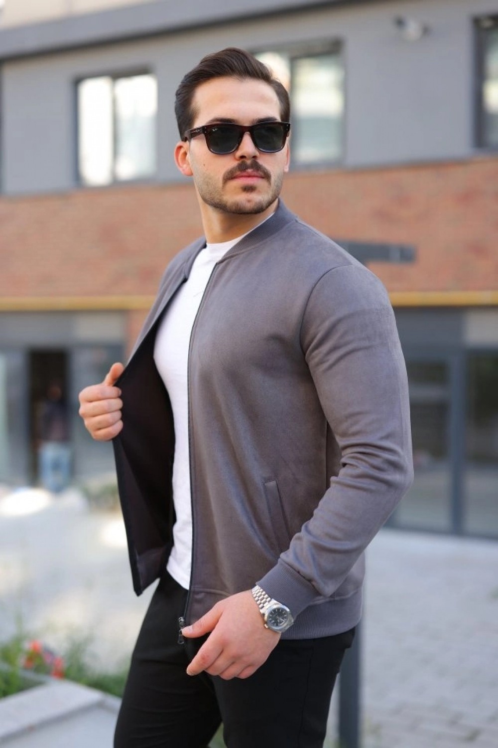 Marsilyan - Erkek Scuba Süet Kumaş Bomber Hırka görsel 4