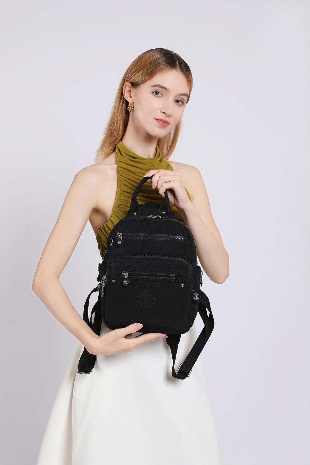 Smart Bags Günlük Küçük Boy Su Geçirmez Krınkıl Kumaş Kadın Sırt Çantası Bej görsel 6