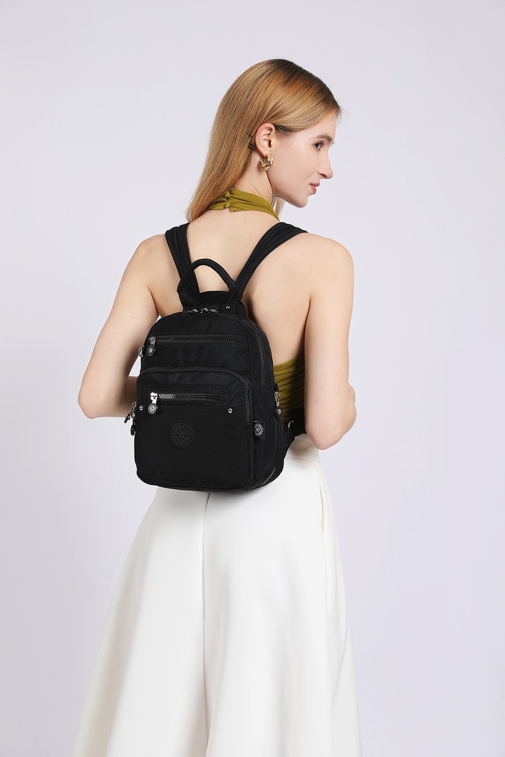 Smart Bags Günlük Küçük Boy Su Geçirmez Krınkıl Kumaş Kadın Sırt Çantası Siyah/beyaz görsel 5