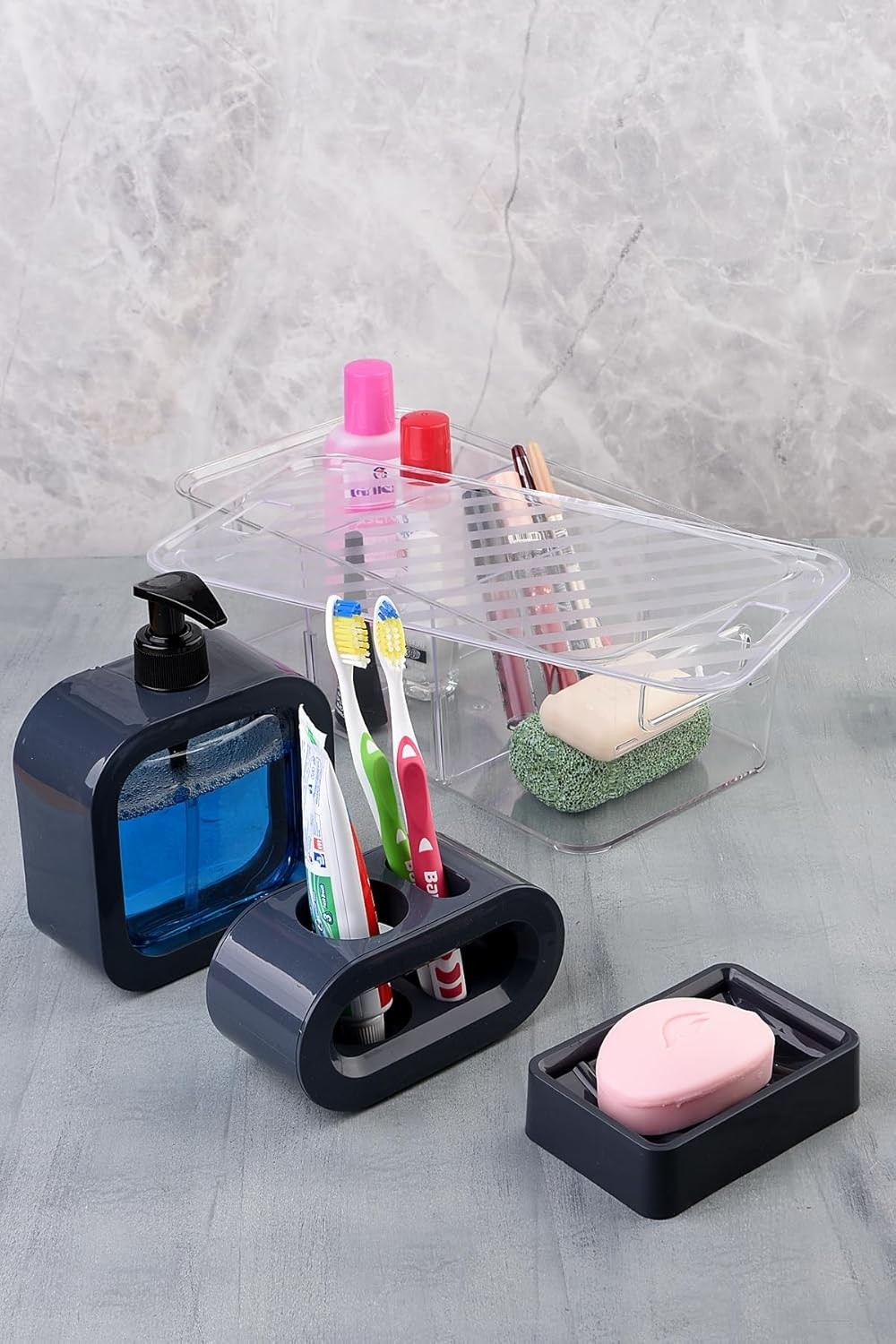 Prime Modern Tasarım 4 Parça Banyo Aksesuar Seti Modern Hafif Lüks Yıkama Kabı Banyo Aksesuarları Banyo Seti Losyon Şişeleri, Diş Fırçası Tutacağı, Diş Kupası, Sabunluk