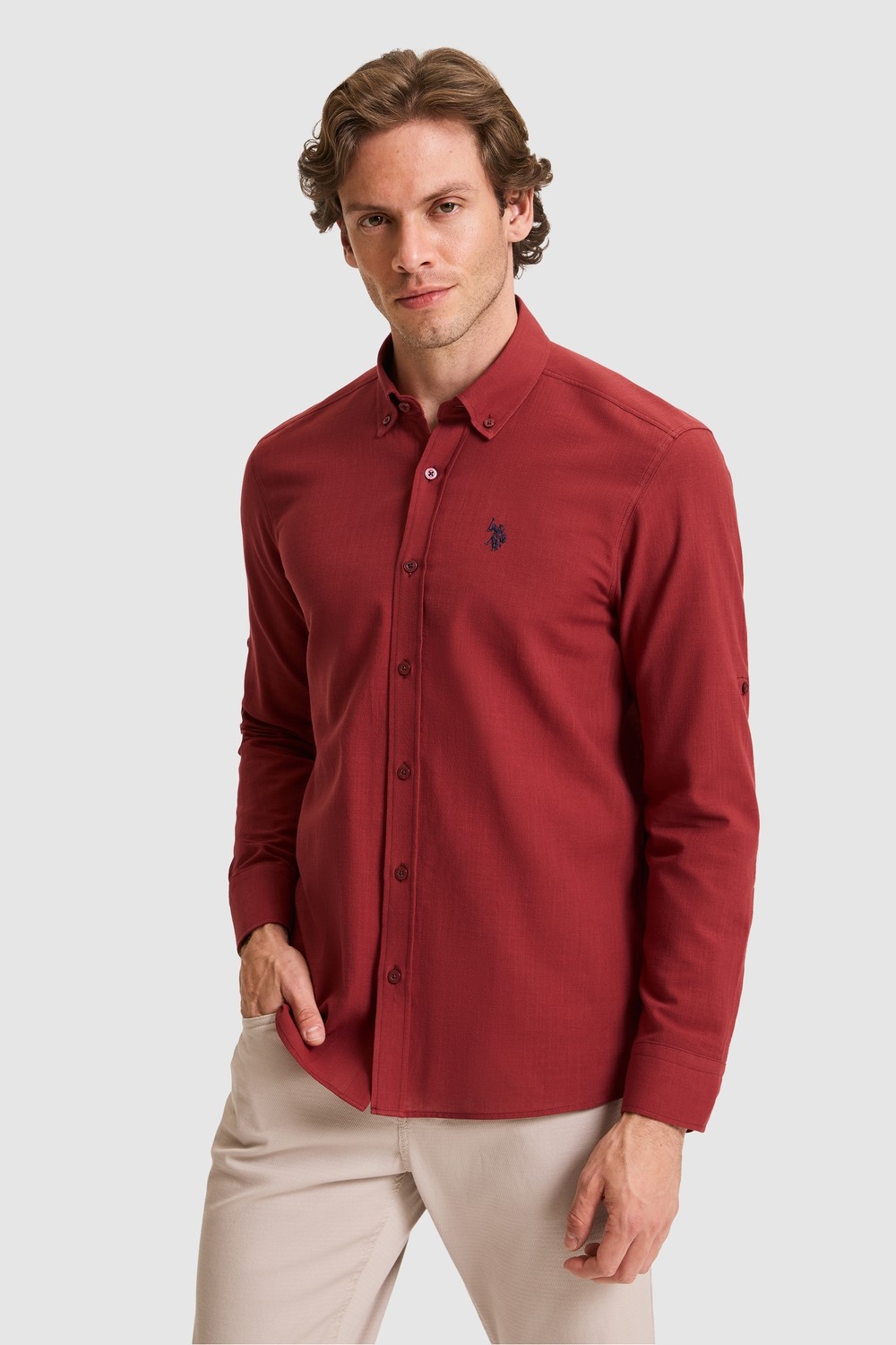 U.S. Polo Assn. Erkek Su Yeşili Uzun Kollu Basic Gömlek 50324660-VR083