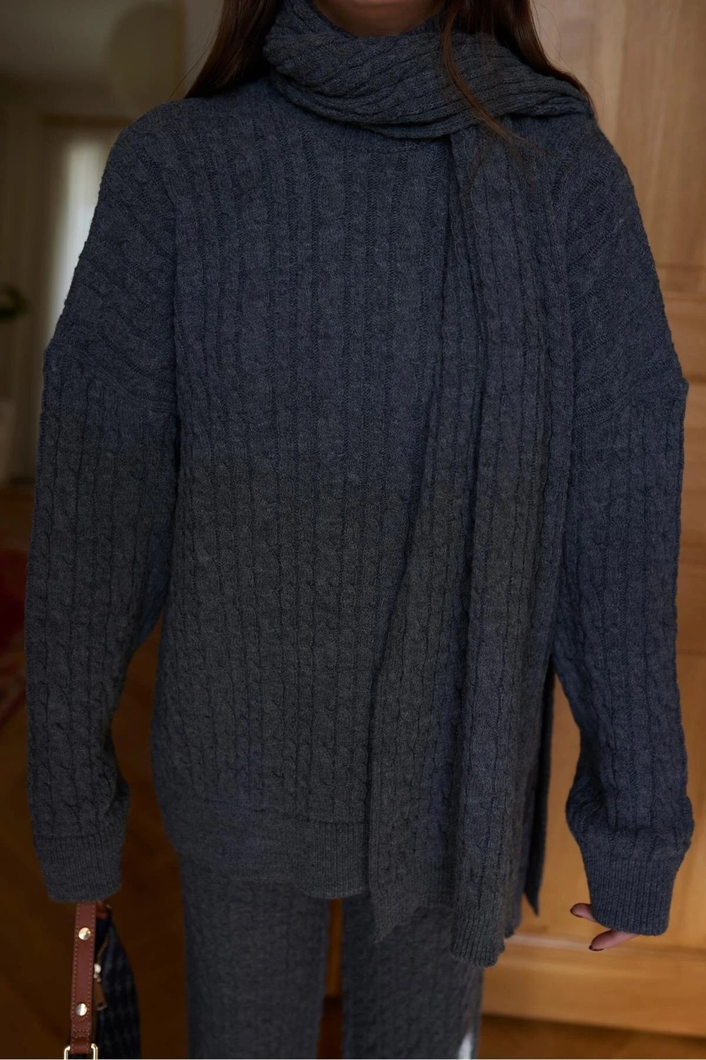 Zf Butik Füme Atkılı Saç Örgülü Triko Pantolon Takım görsel 4