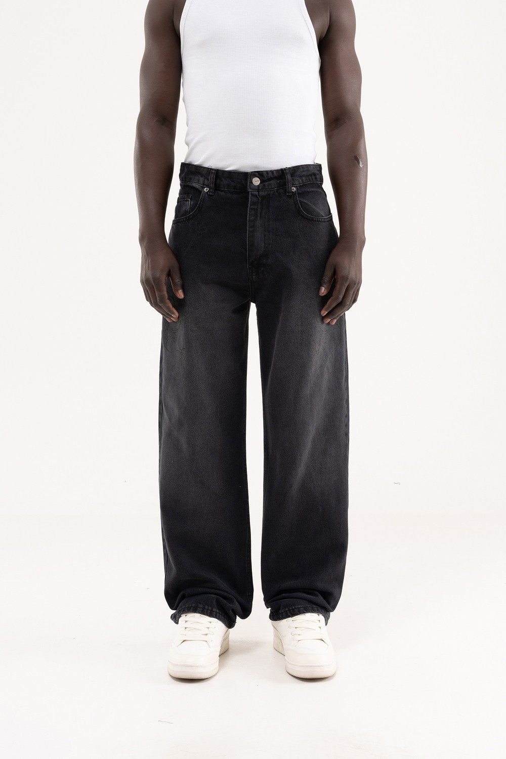 Machinist Erkek Degrade Effected Baggy Jean Pantolon Siyah görsel 7