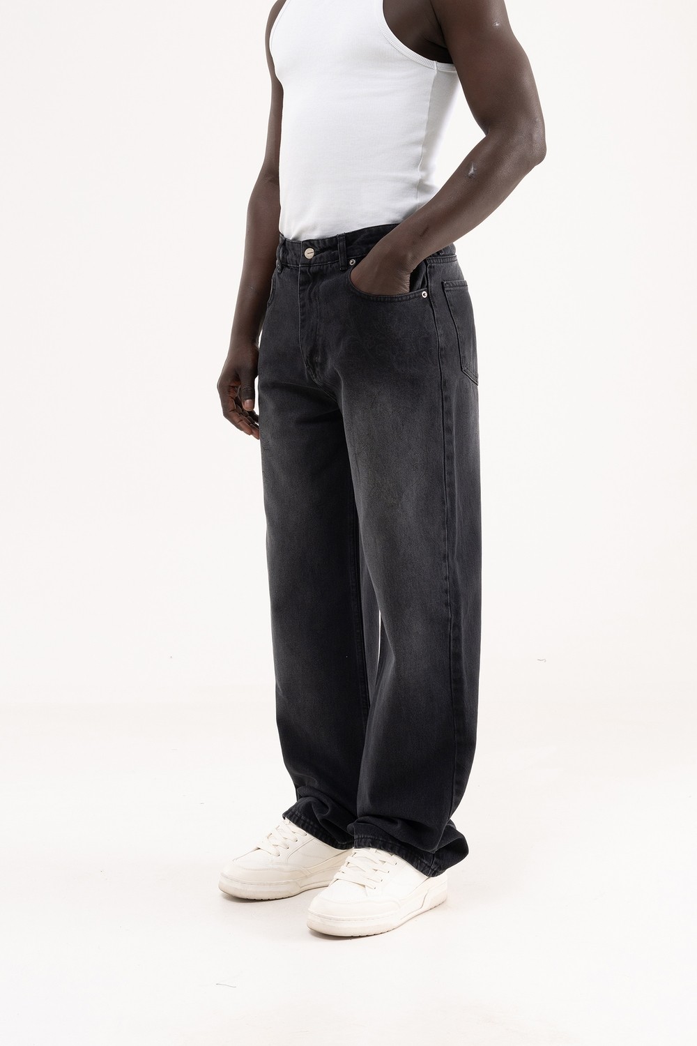 Machinist Erkek Degrade Effected Baggy Jean Pantolon Siyah görsel 8