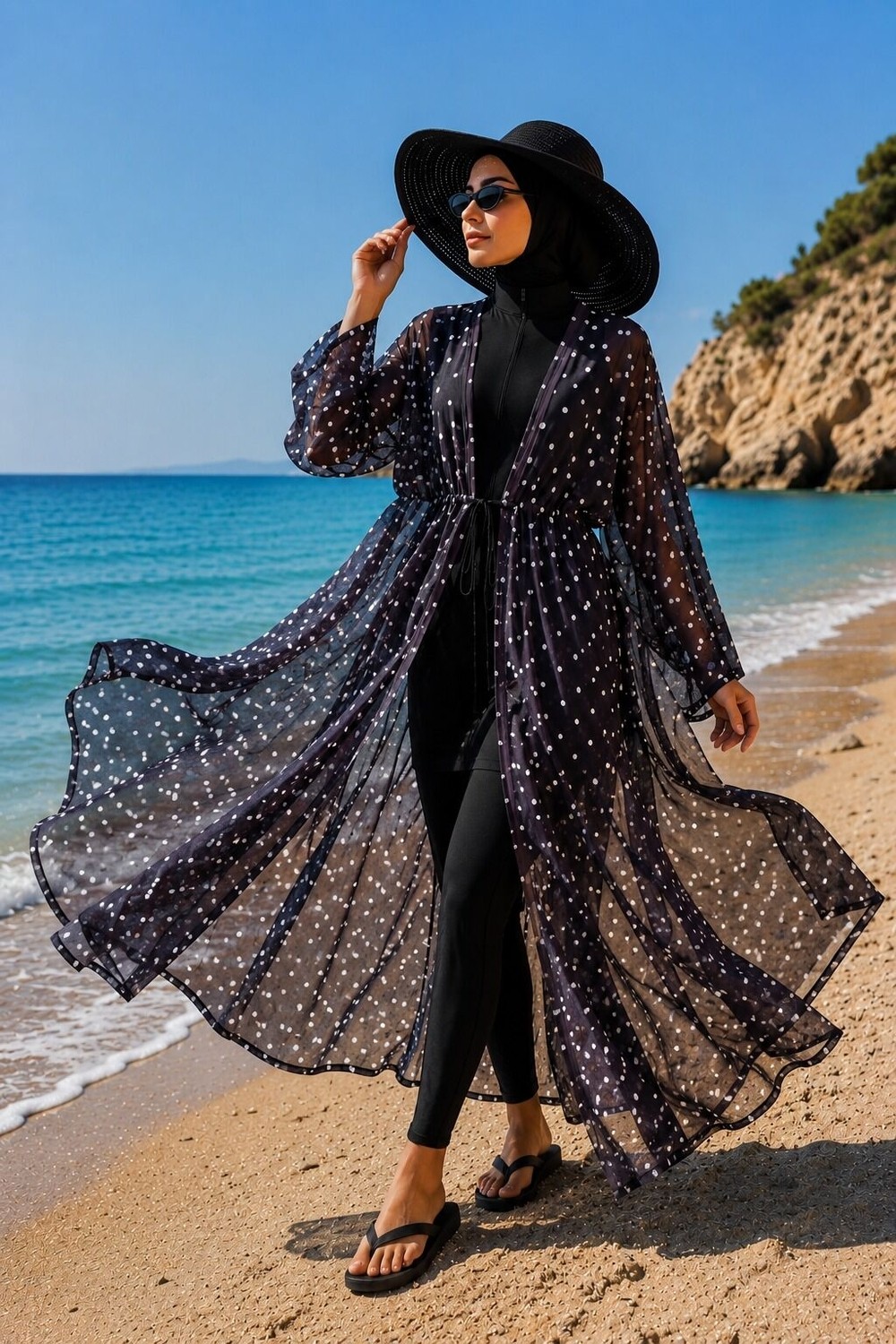 Md Desenli Beli Ayarlanabilir Şifon Uzun Pareo Siyah