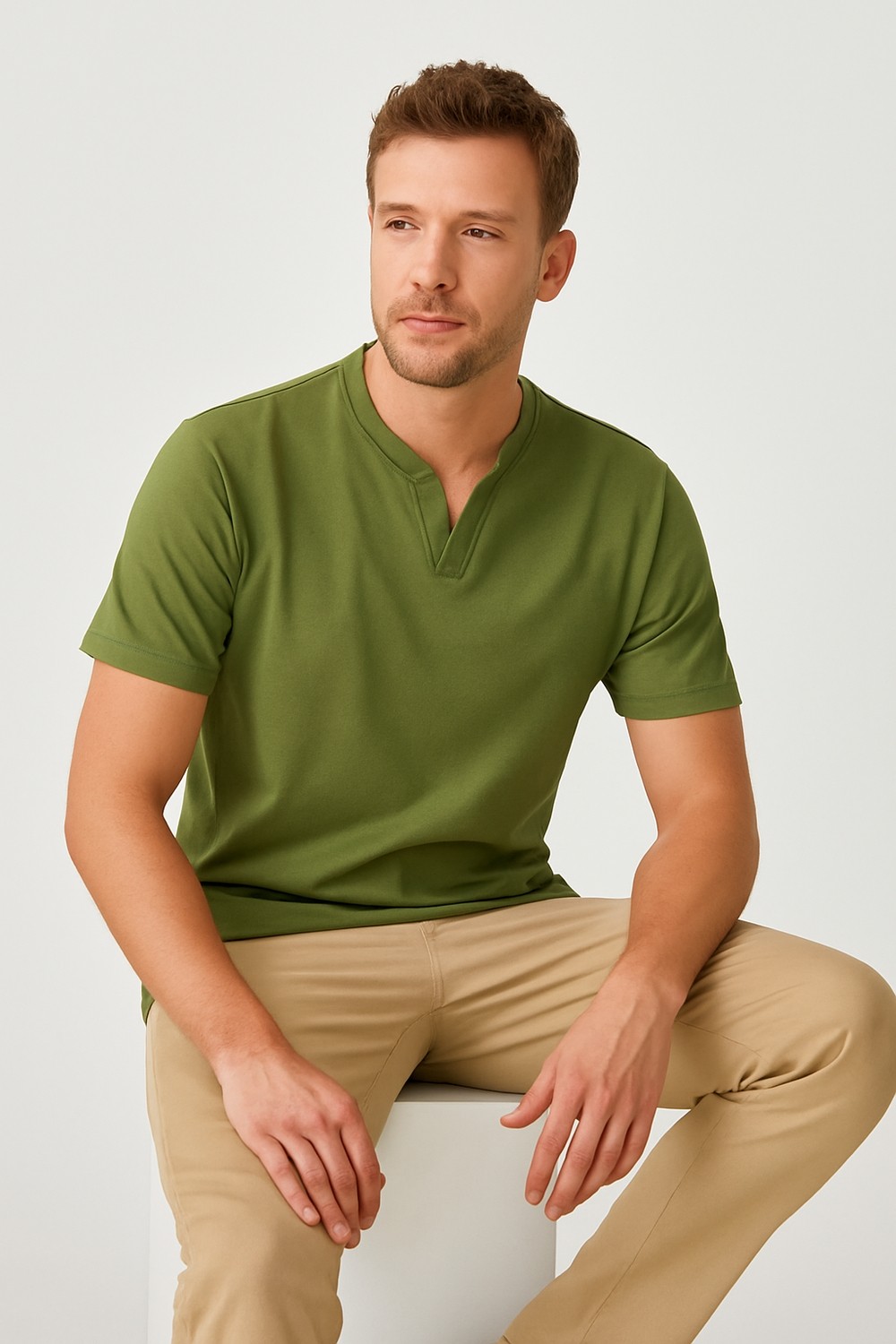 Uomo Park Henley Tişört Basic Casual T Shirt 2124