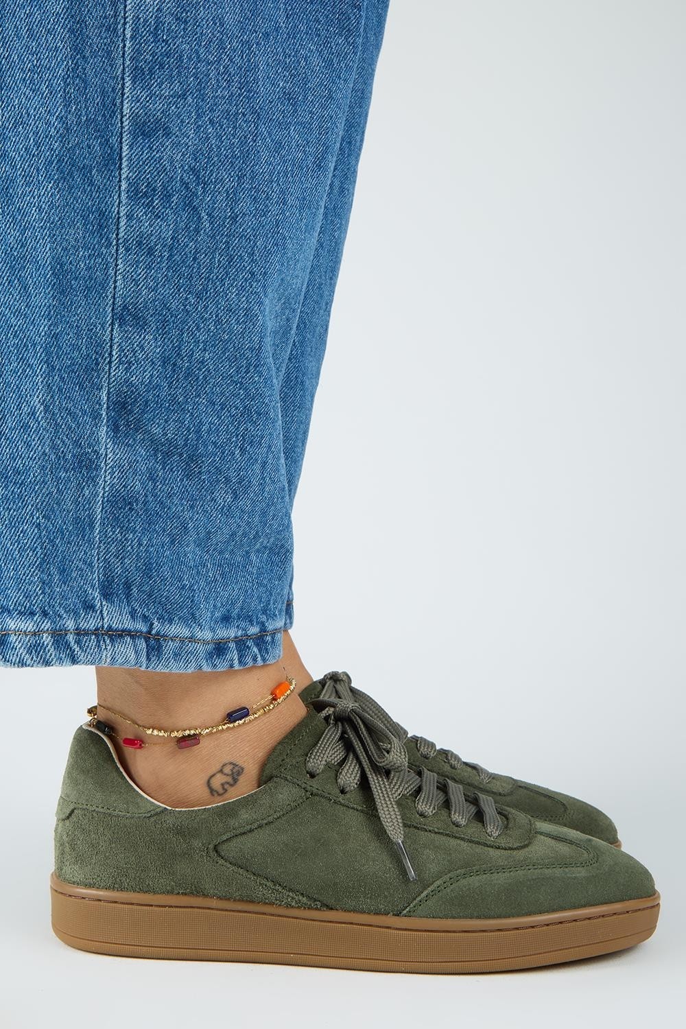 Manijero Krahe Barbella Kadın Hakiki Deri Üç Ayrı Alternatif Bağcıklı Haki Sneakers