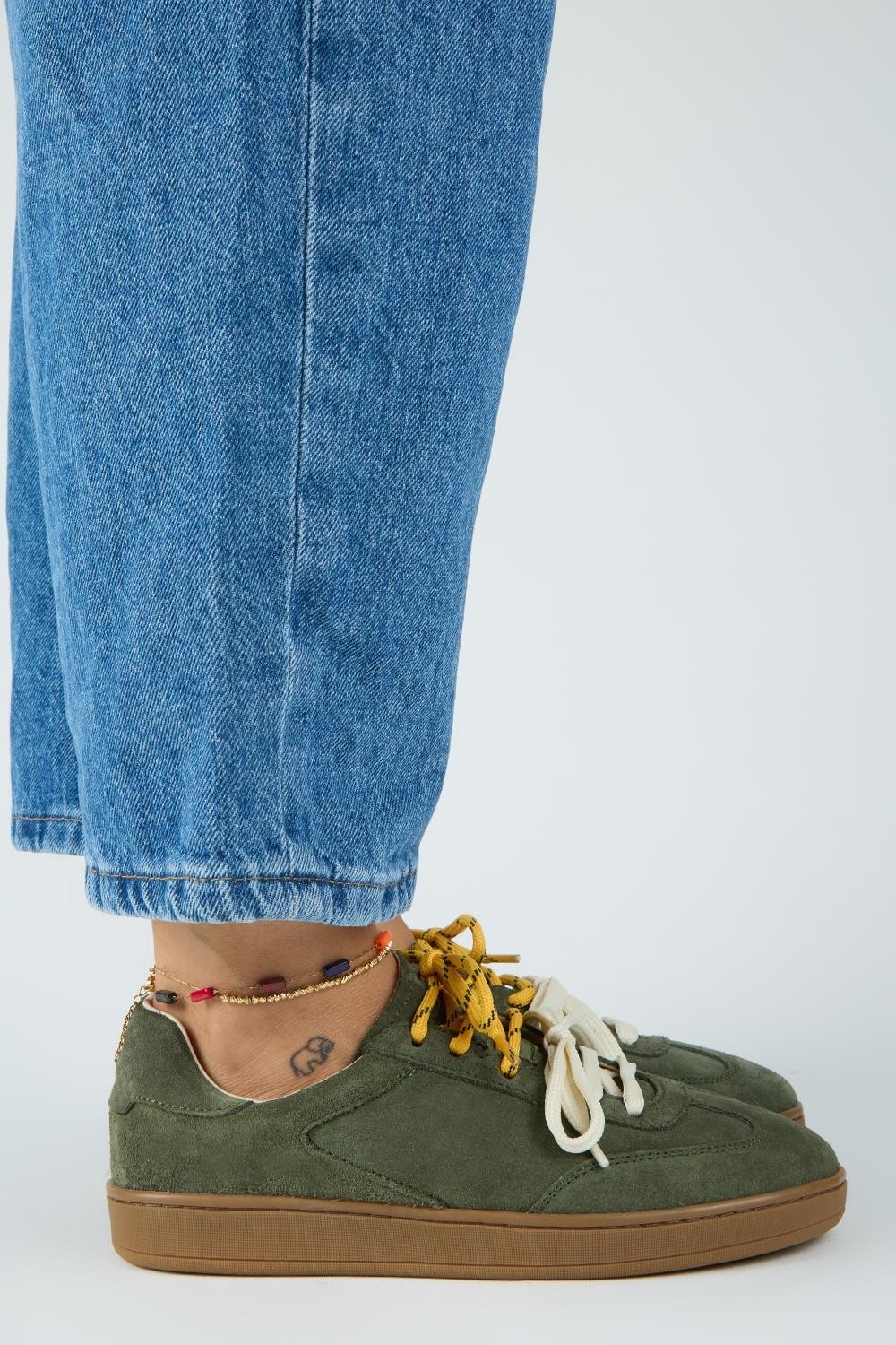 Manijero Krahe Barbella Kadın Hakiki Deri Üç Ayrı Alternatif Bağcıklı Haki Sneakers görsel 3