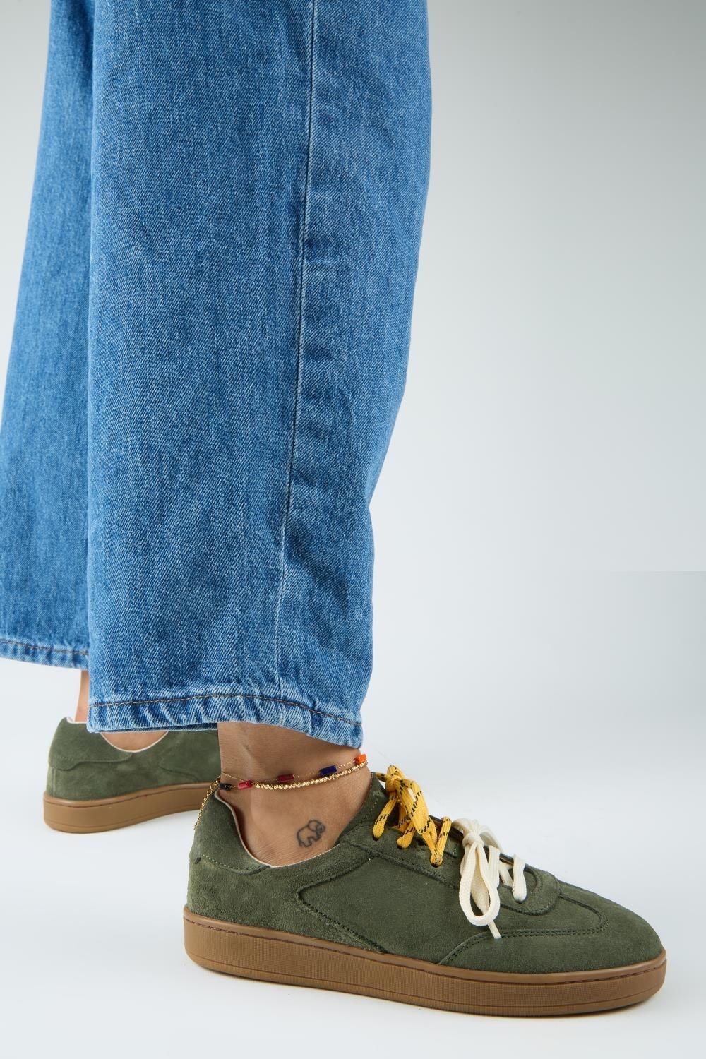 Manijero Krahe Barbella Kadın Hakiki Deri Üç Ayrı Alternatif Bağcıklı Haki Sneakers görsel 6