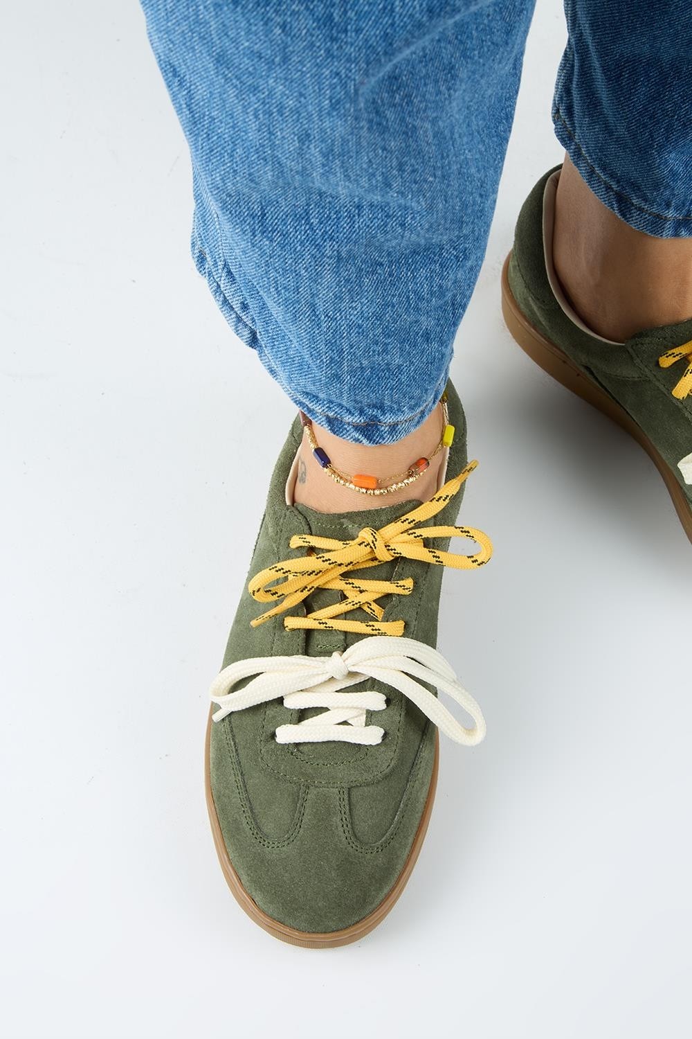 Manijero Krahe Barbella Kadın Hakiki Deri Üç Ayrı Alternatif Bağcıklı Haki Sneakers görsel 8