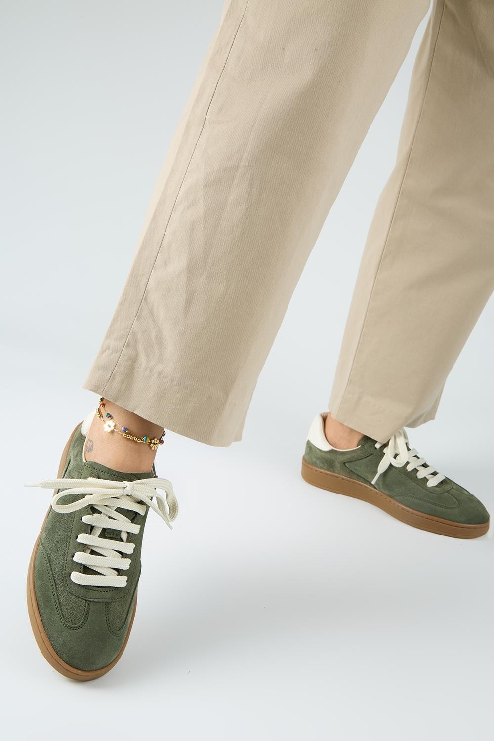 Manijero Krahe Barbella 2 Kadın Hakiki Deri Üç Ayrı Alternatif Bağcıklı Antrasit-Ekru Sneakers görsel 2