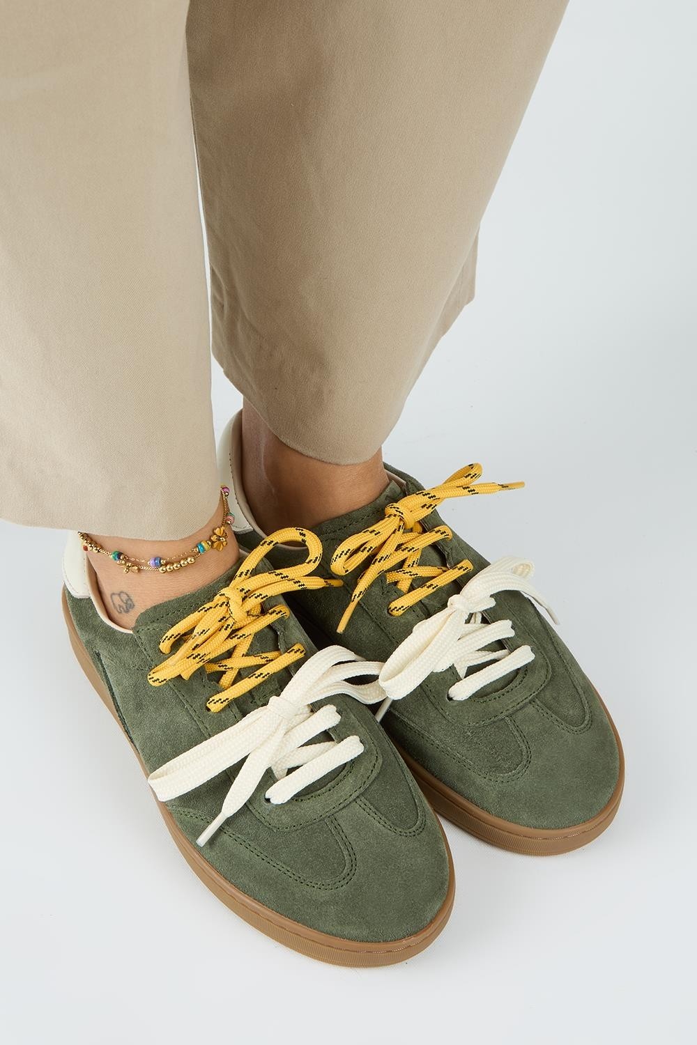 Manijero Krahe Barbella 2 Kadın Hakiki Deri Üç Ayrı Alternatif Bağcıklı Antrasit-Ekru Sneakers görsel 4