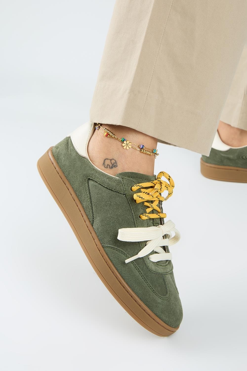 Manijero Krahe Barbella 2 Kadın Hakiki Deri Üç Ayrı Alternatif Bağcıklı Antrasit-Ekru Sneakers görsel 5