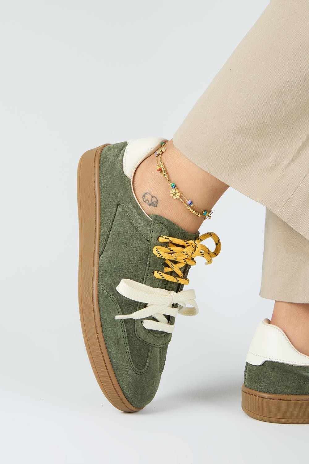 Manijero Krahe Barbella 2 Kadın Hakiki Deri Üç Ayrı Alternatif Bağcıklı Antrasit-Ekru Sneakers görsel 6