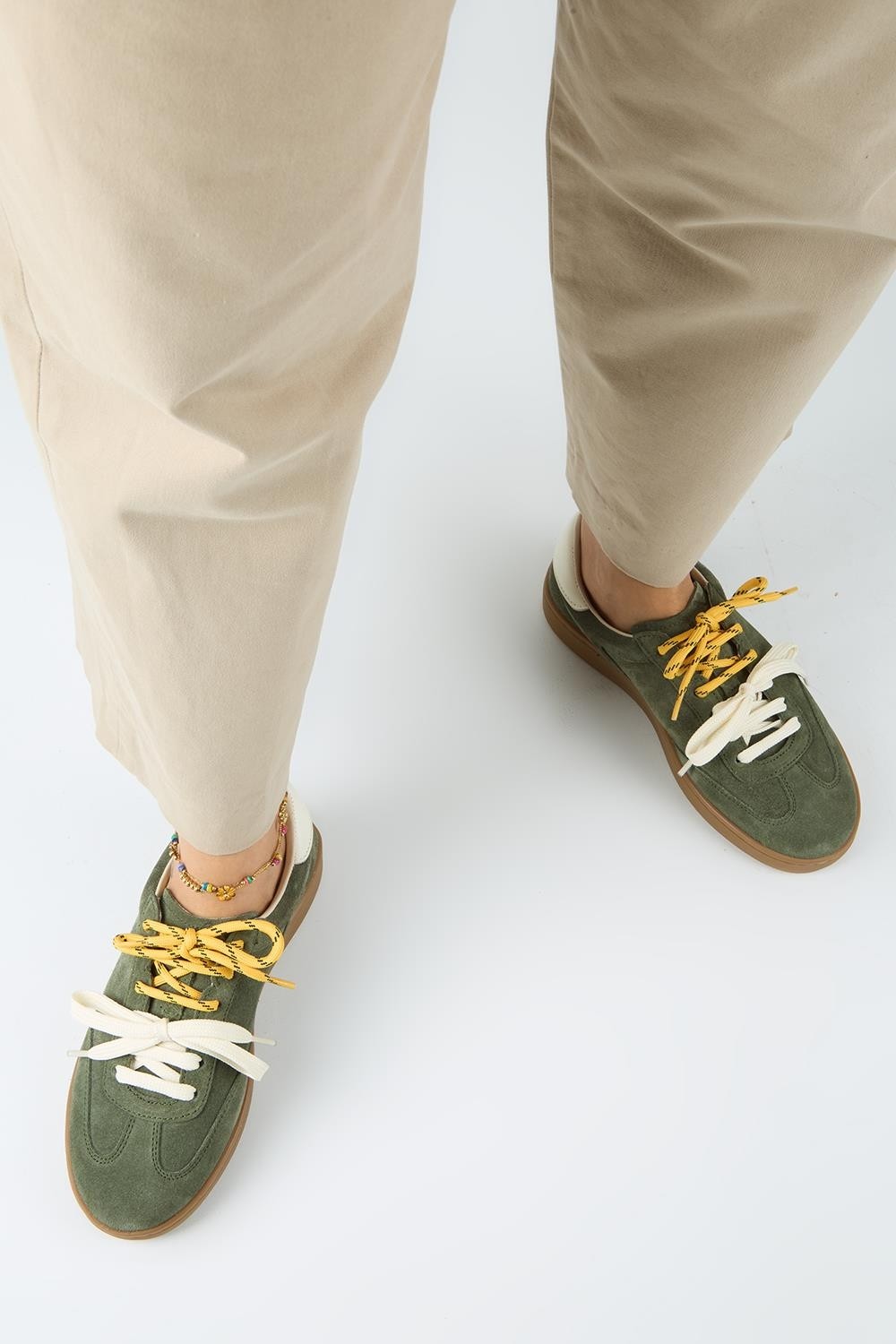Manijero Krahe Barbella 2 Kadın Hakiki Deri Üç Ayrı Alternatif Bağcıklı Antrasit-Ekru Sneakers görsel 8