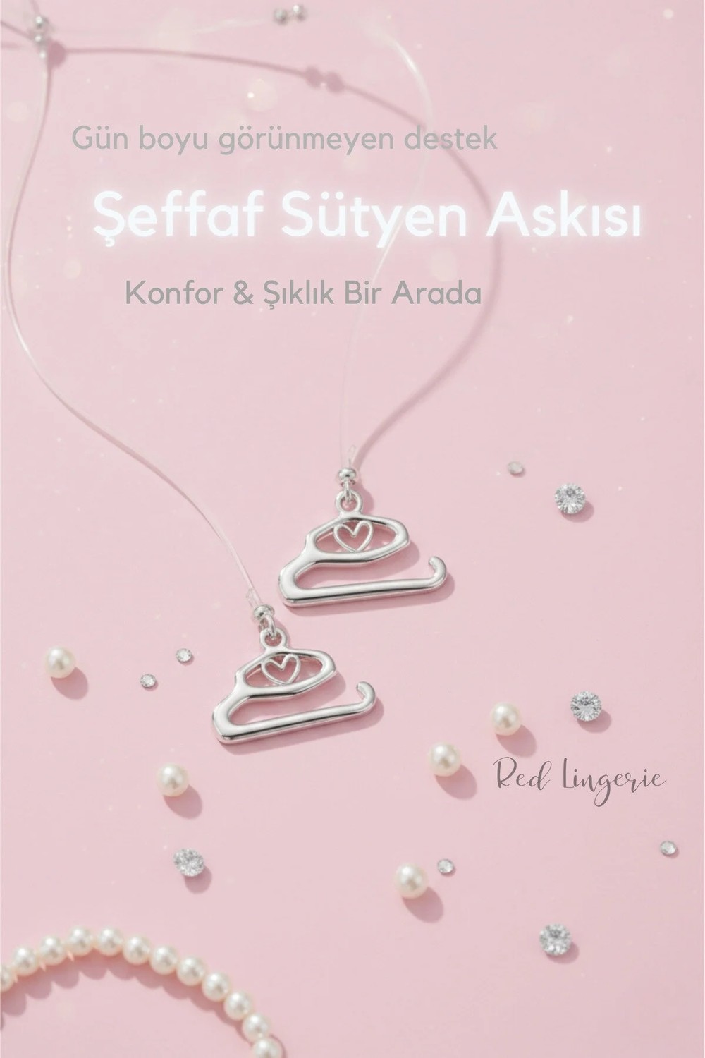 Red İç Giyim Ultra Ince Kalp Desenli Görünmez Ayarlanabilir Şeffaf Sütyen Askısı-Elbise ve Bluzlara Şık Dokunuş