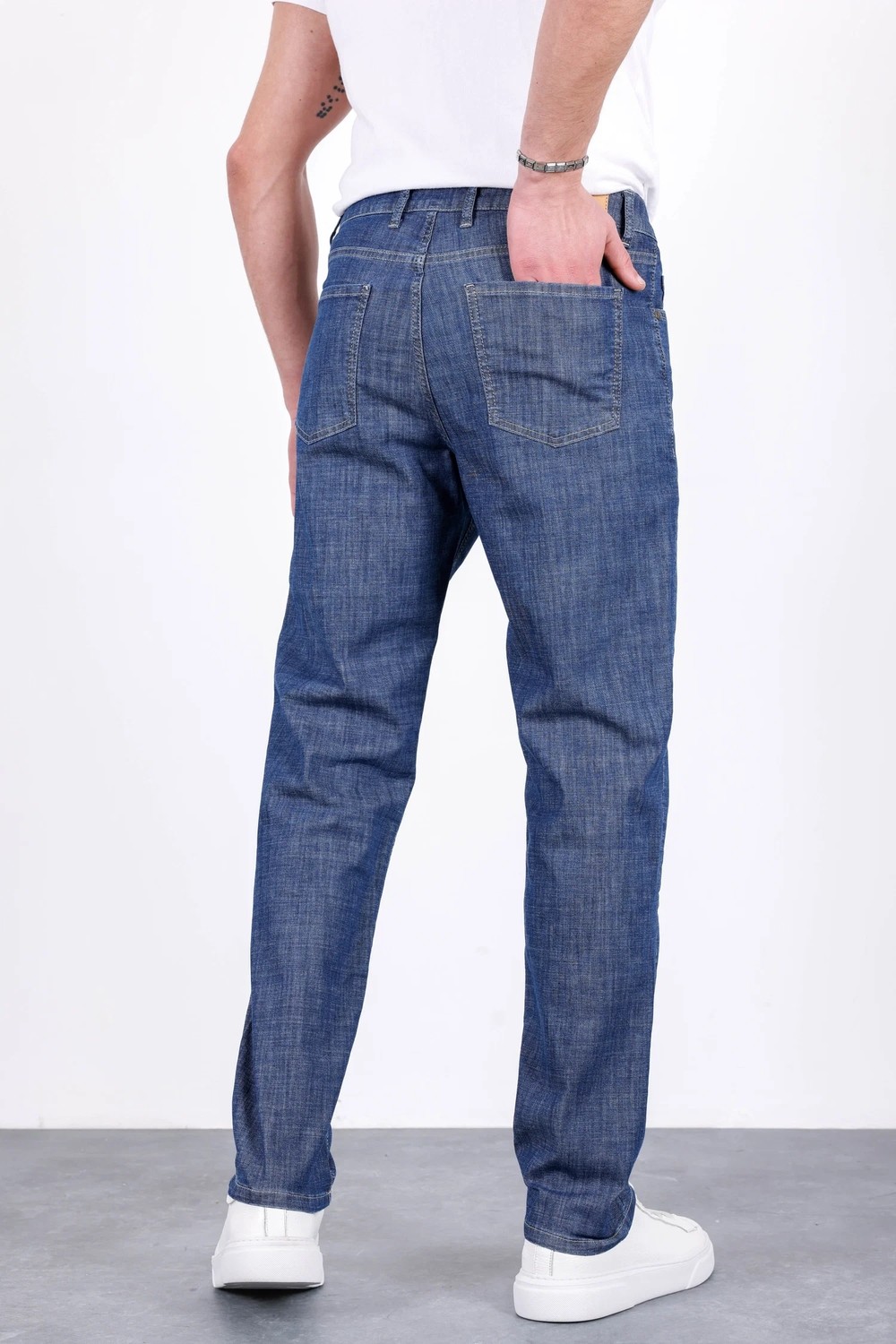 Hlt Jeans Erkek Yazlık Koyu Mavi Ince Kumaş Regular Fit Boru Paça Esnek Likralı Jeans HLTHE001968 görsel 3