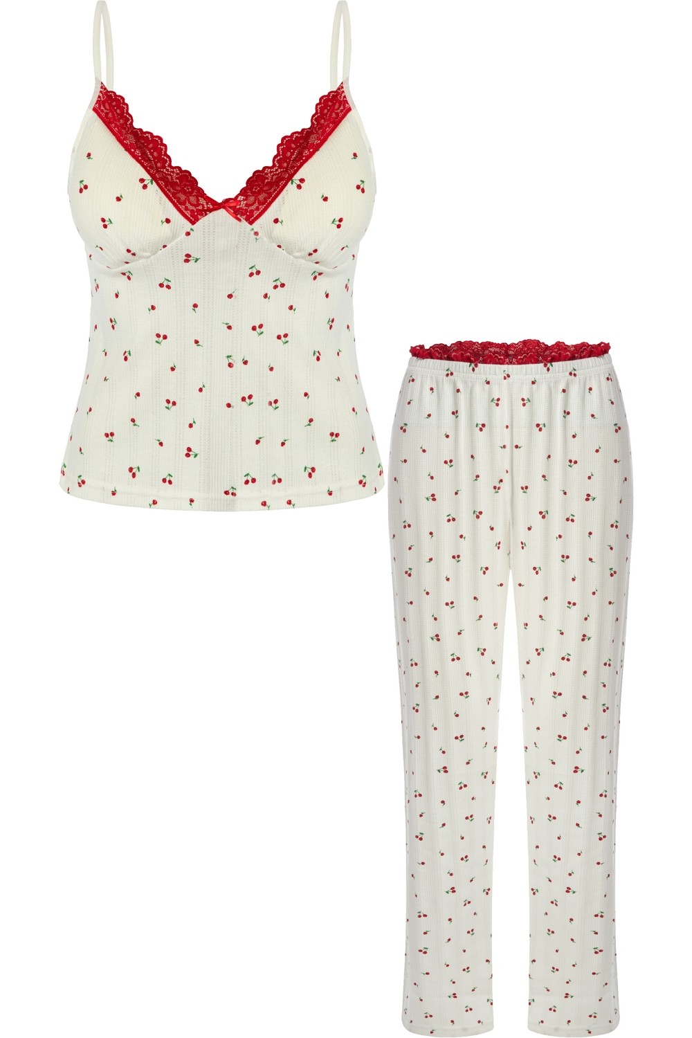 Koza İç Giyim Kadın Pamuklu Kaplı Askılı Dantelli Pijama Takımı görsel 7