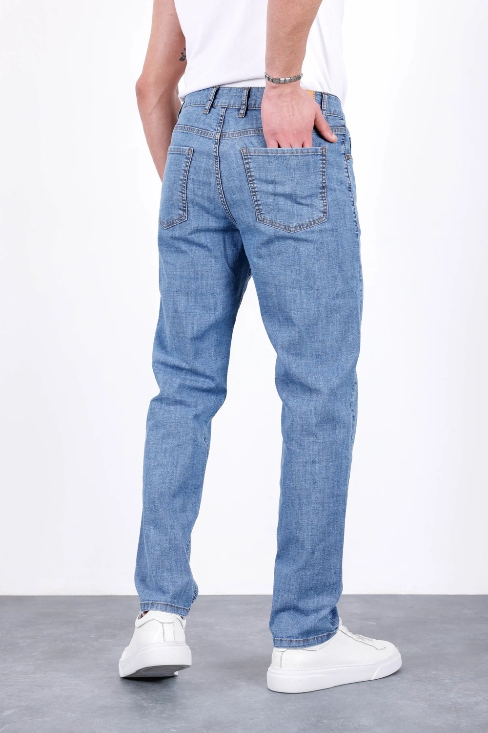 Hlt Jeans Erkek Yazlık Mavi Kar Ince Kumaş Regular Fit Boru Paça Esnek Likralı Jeans HLTHE001969 görsel 3