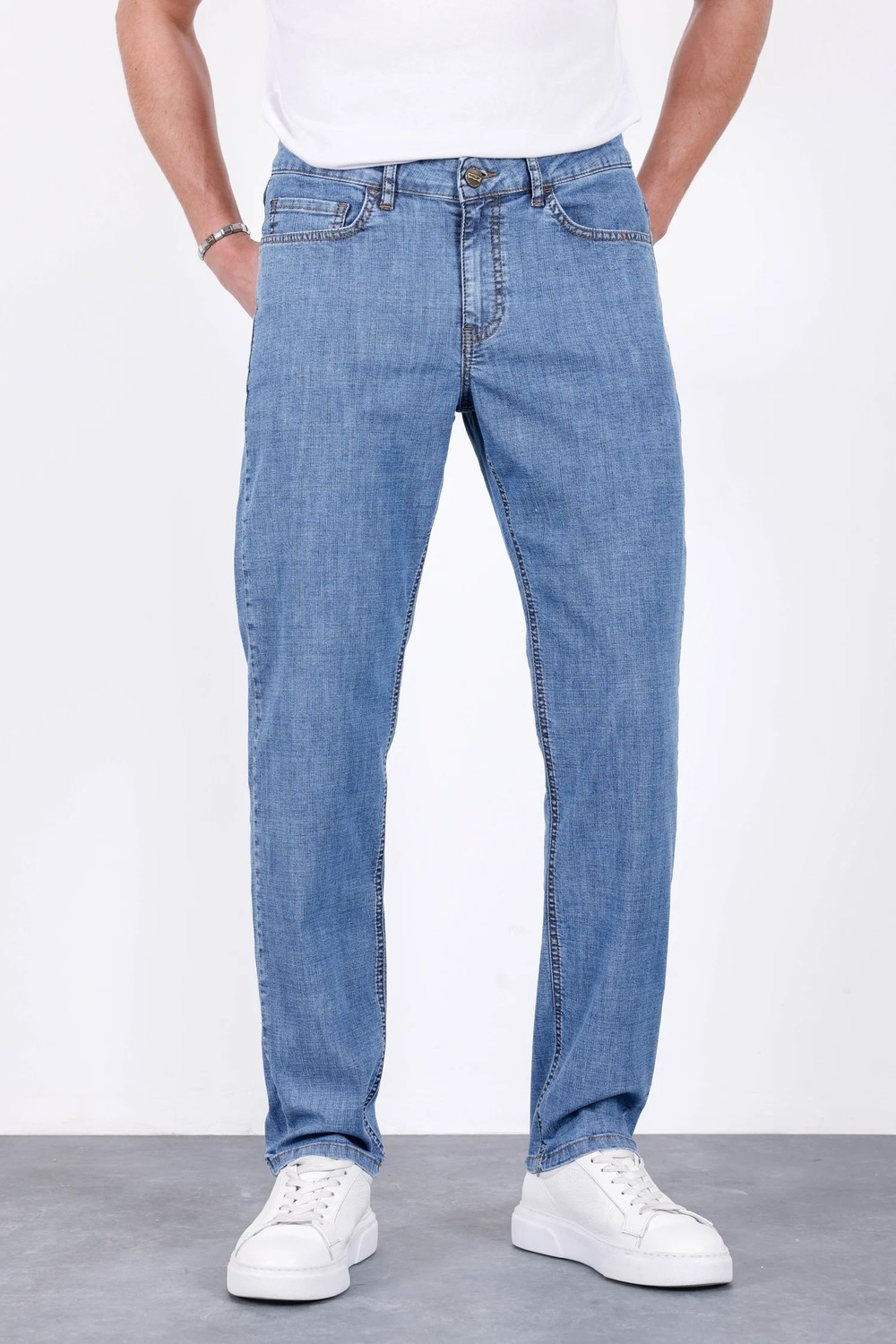 Hlt Jeans Erkek Yazlık Mavi Kar Ince Kumaş Regular Fit Boru Paça Esnek Likralı Jeans HLTHE001969 görsel 4