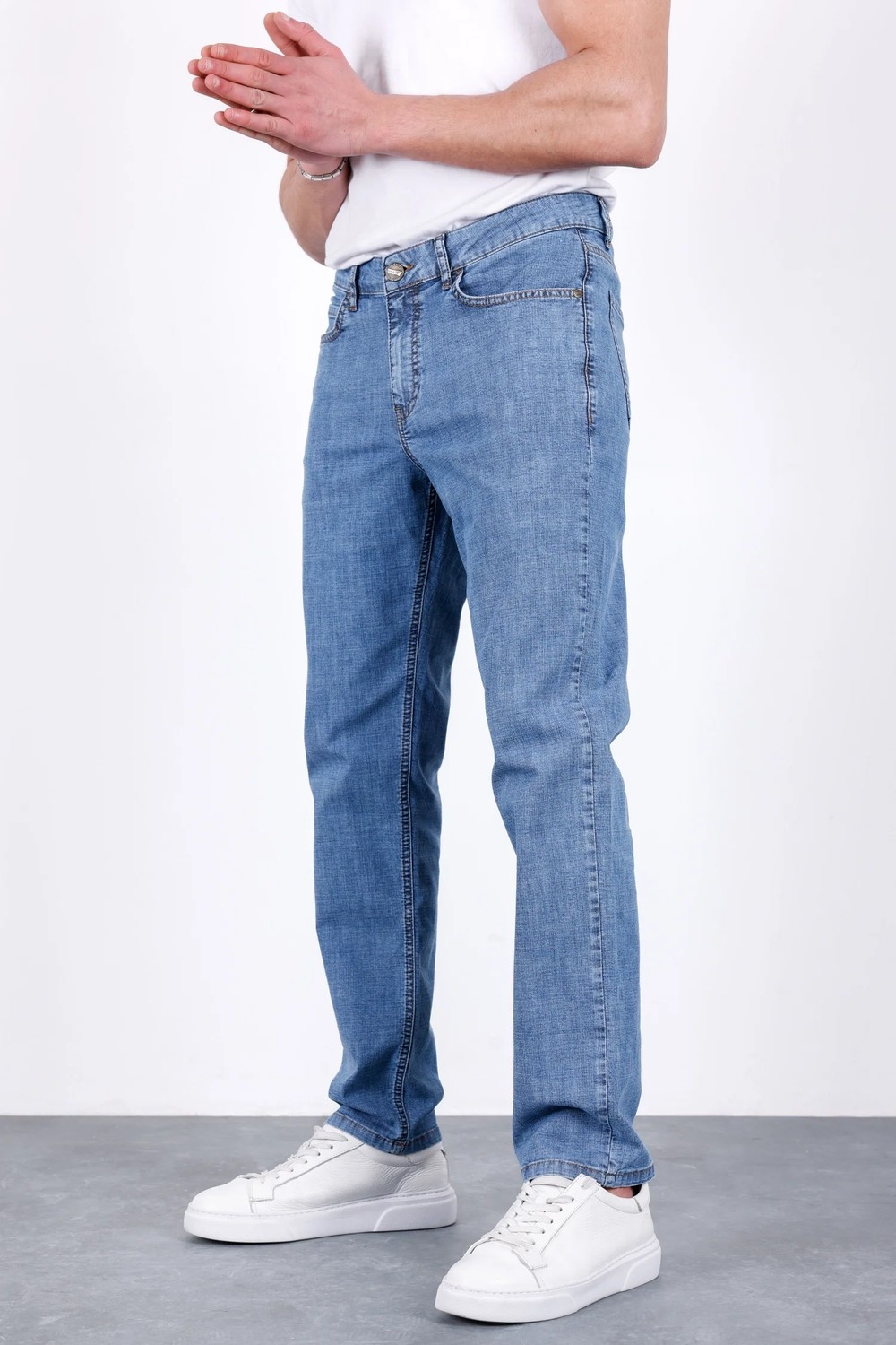 Hlt Jeans Erkek Yazlık Mavi Kar Ince Kumaş Regular Fit Boru Paça Esnek Likralı Jeans HLTHE001969 görsel 5