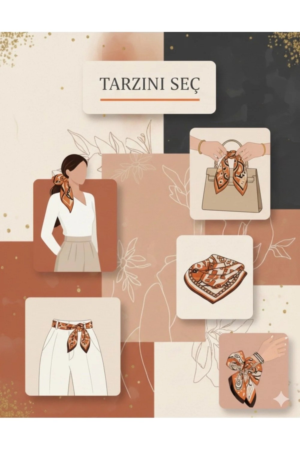 Tarzını Seç Narin Nokta Desenli Yeşil Kravat / Eşarp / Fular 105X9 cm görsel 3