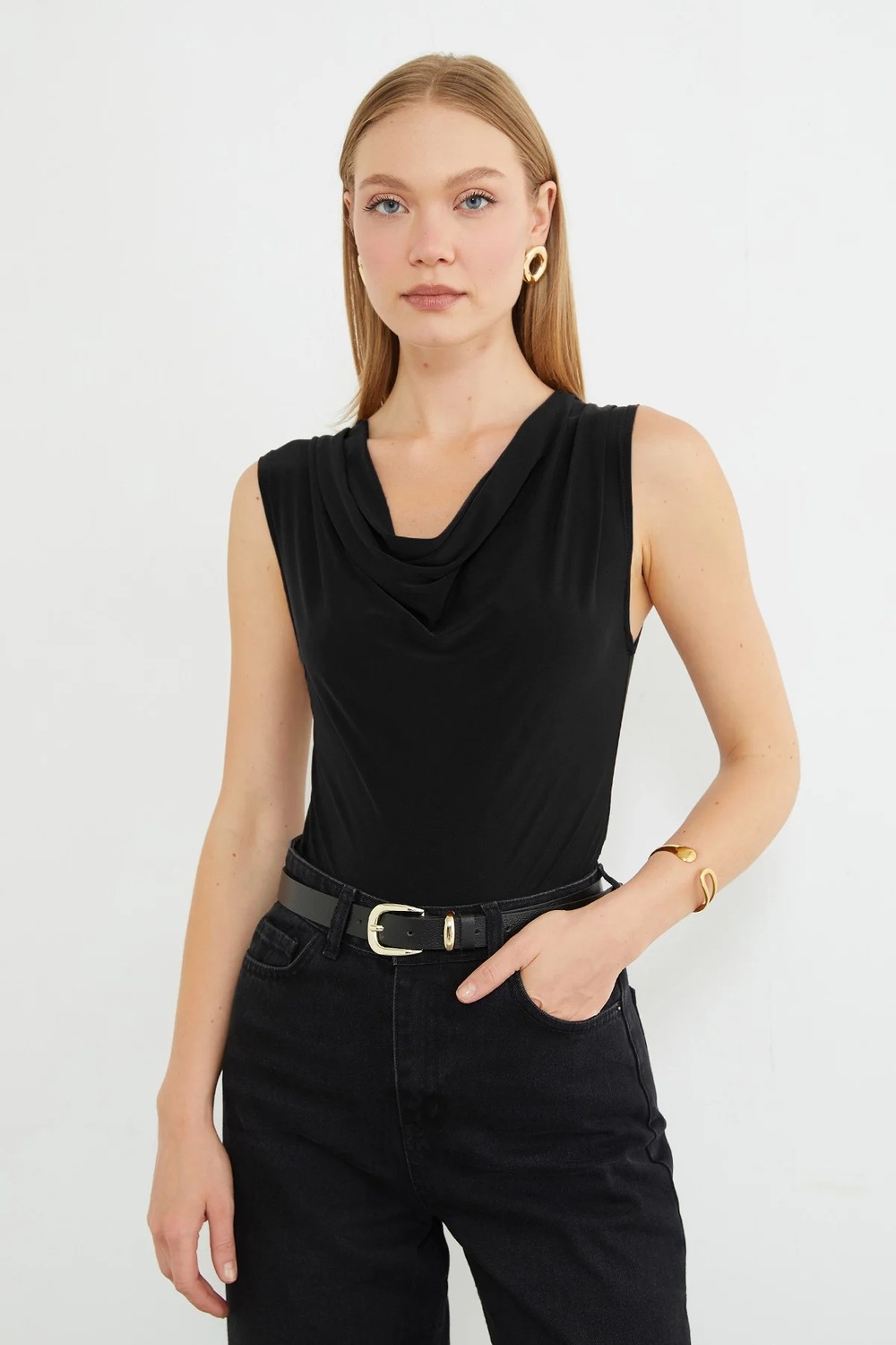 FullaModa Degaje Yaka Slim Fit Çıtçıtlı Body görsel 4