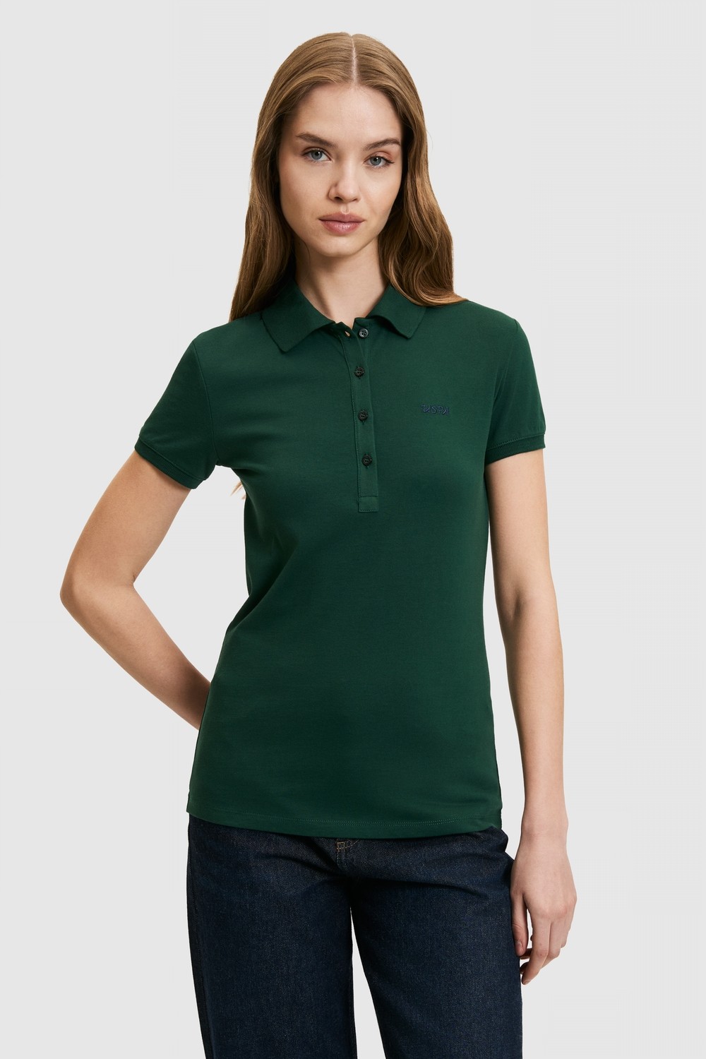 U.S. Polo Assn. Kadın Fıstık Yeşili Polo Yaka Basic Tişört 50323461-VR087