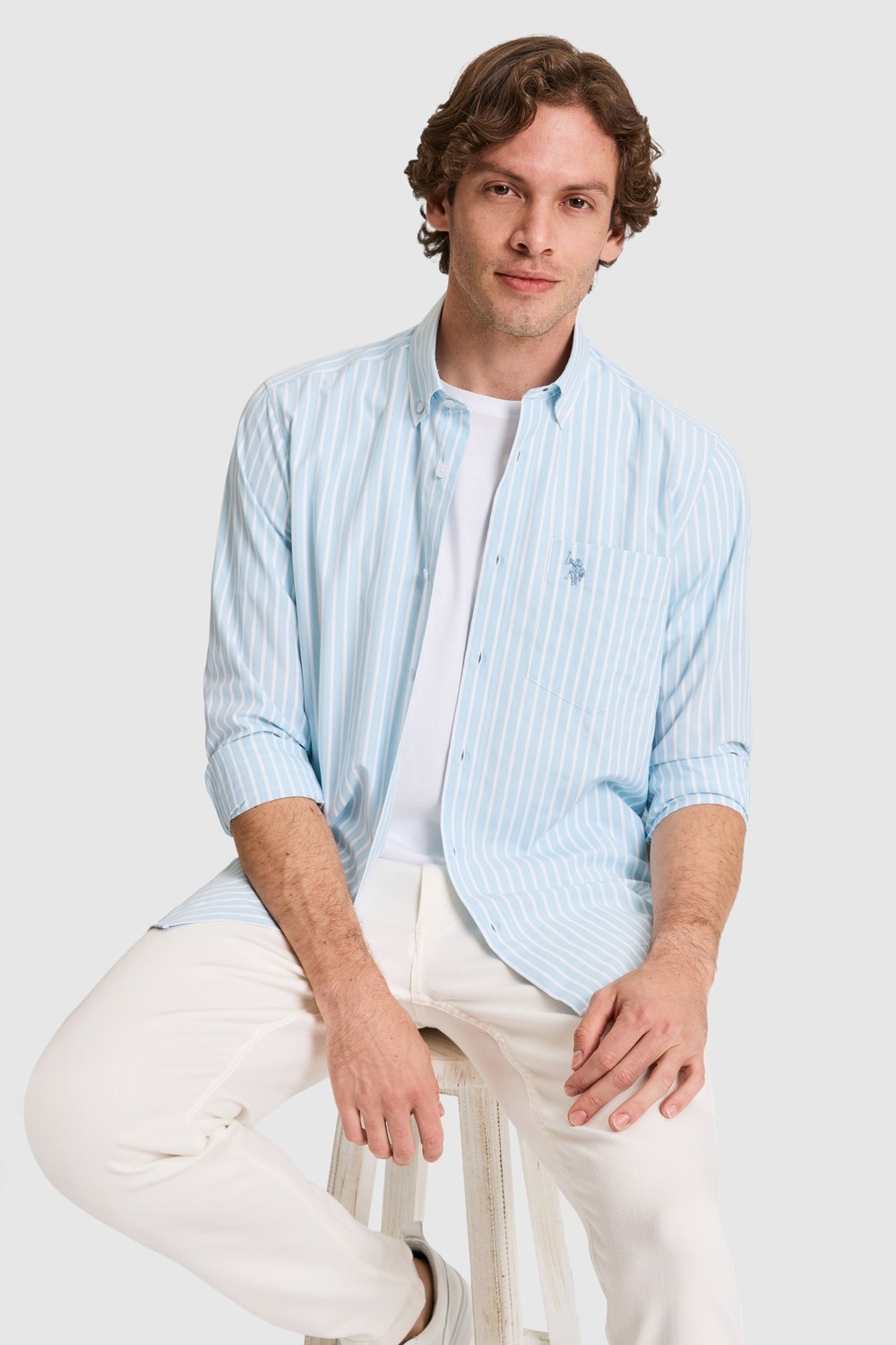 U.S. Polo Assn. Erkek Çizgili Açık Pembe Uzun Kollu Gömlek 50324781-VR078