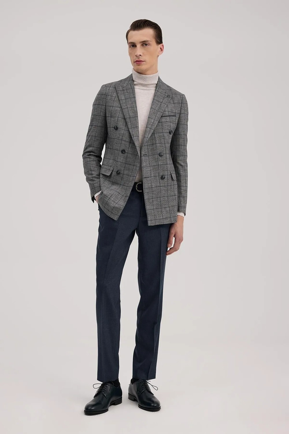 Jakamen Koyu Lacivert Slim Fit Kruvaze Erkek Takım Elbise