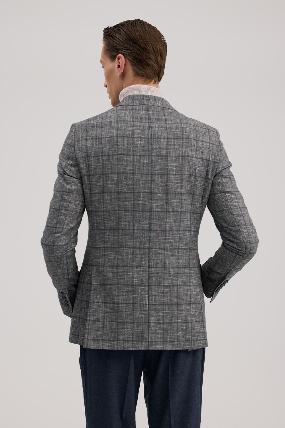 Jakamen Koyu Lacivert Slim Fit Kruvaze Erkek Takım Elbise görsel 3