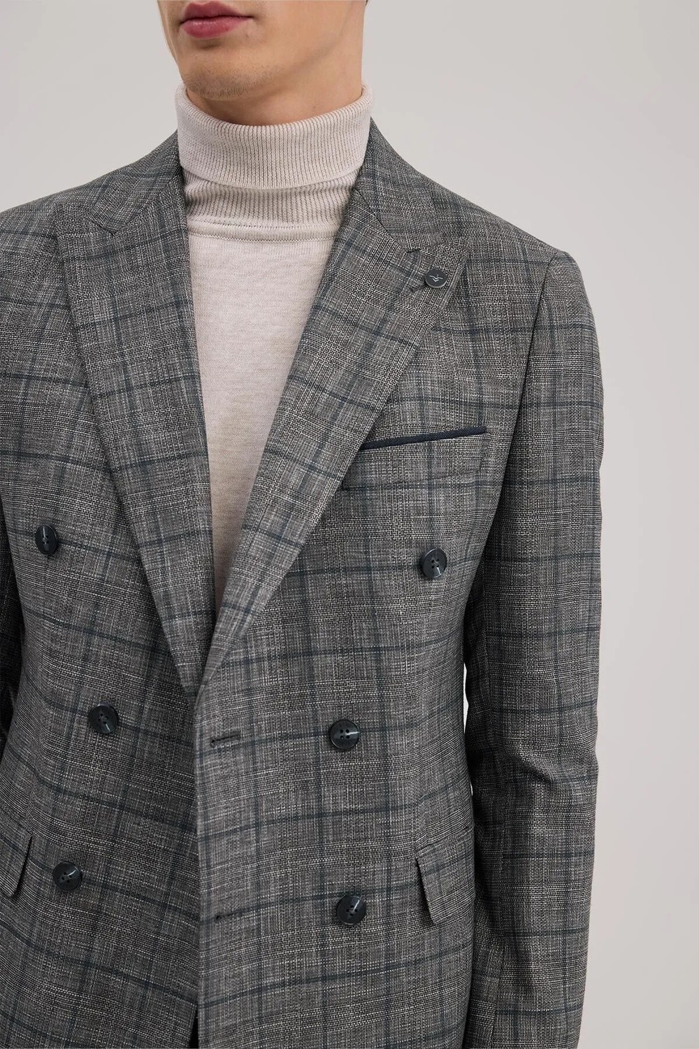 Jakamen Koyu Lacivert Slim Fit Kruvaze Erkek Takım Elbise görsel 5