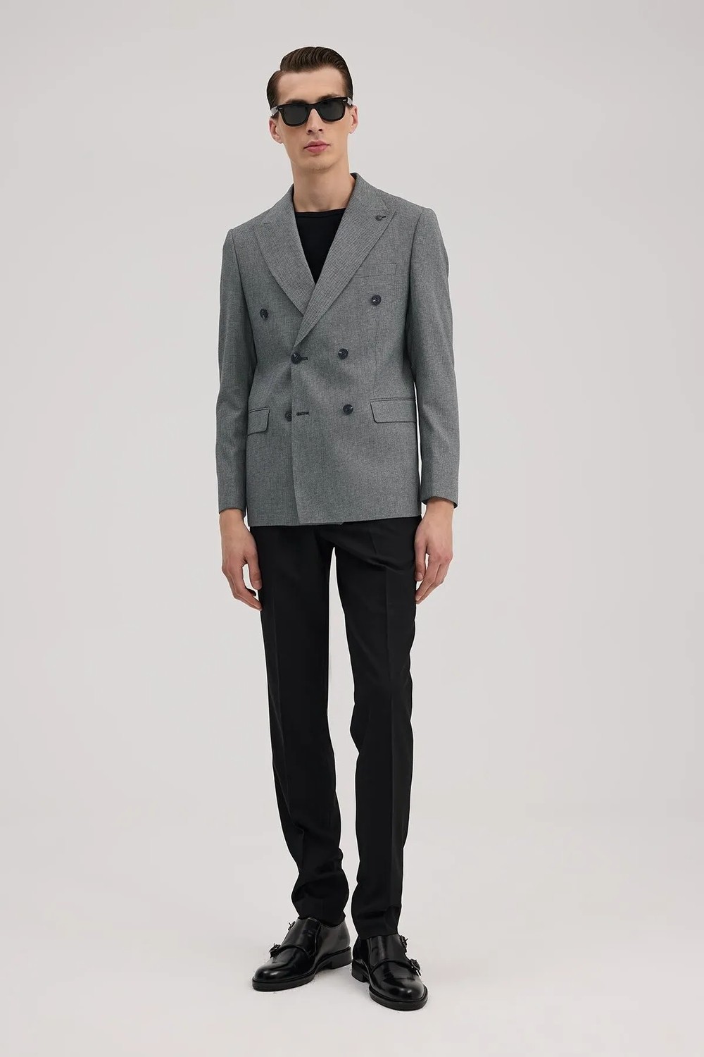 Jakamen Lacivert Slim Fit Kruvaze Erkek Takım Elbise