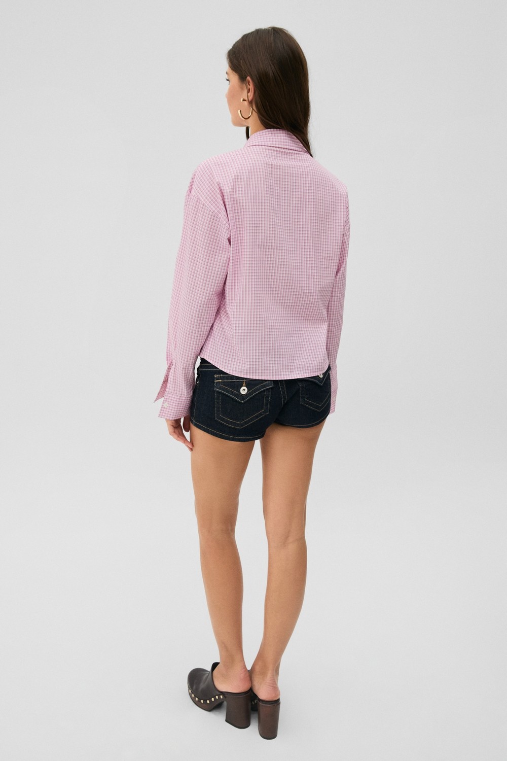 Grimelange Medea Kadın Slim Fit %100 Organik Pamuklu Kahverengi Çizgili Slim Fit Pembe Çizgili Gömlek görsel 4