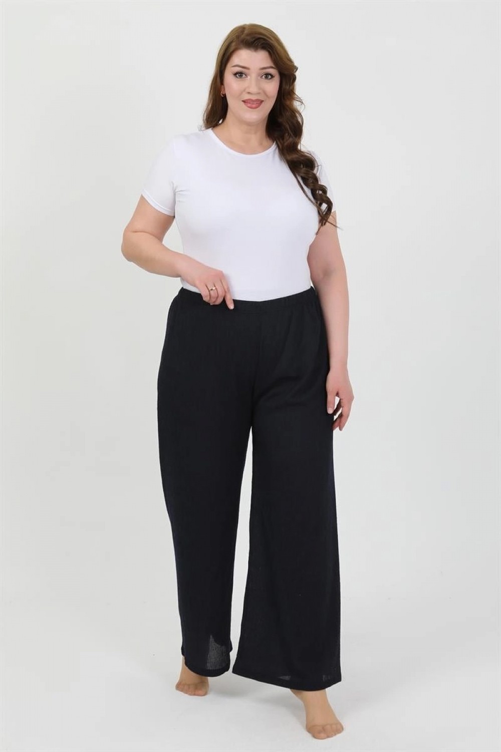 Marsilyan ™- Kadın Büyük Beden Bürümcük Pantolon 210076 Lacivert