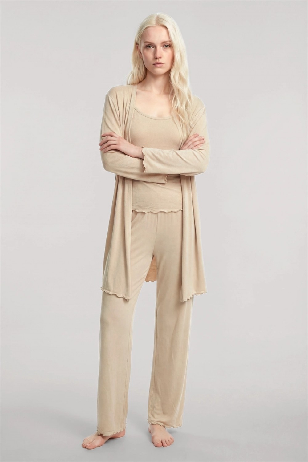 Marsilyan ™- Kısa Kimono 3'lü Takım Bej