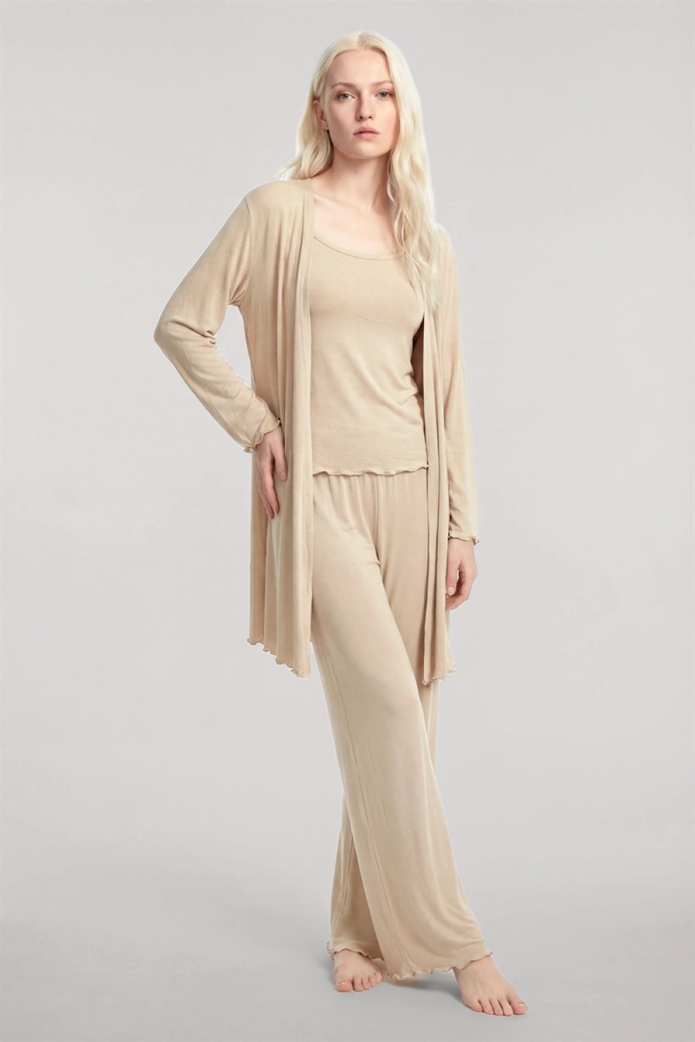 Marsilyan ™- Kısa Kimono 3'lü Takım Bej görsel 2