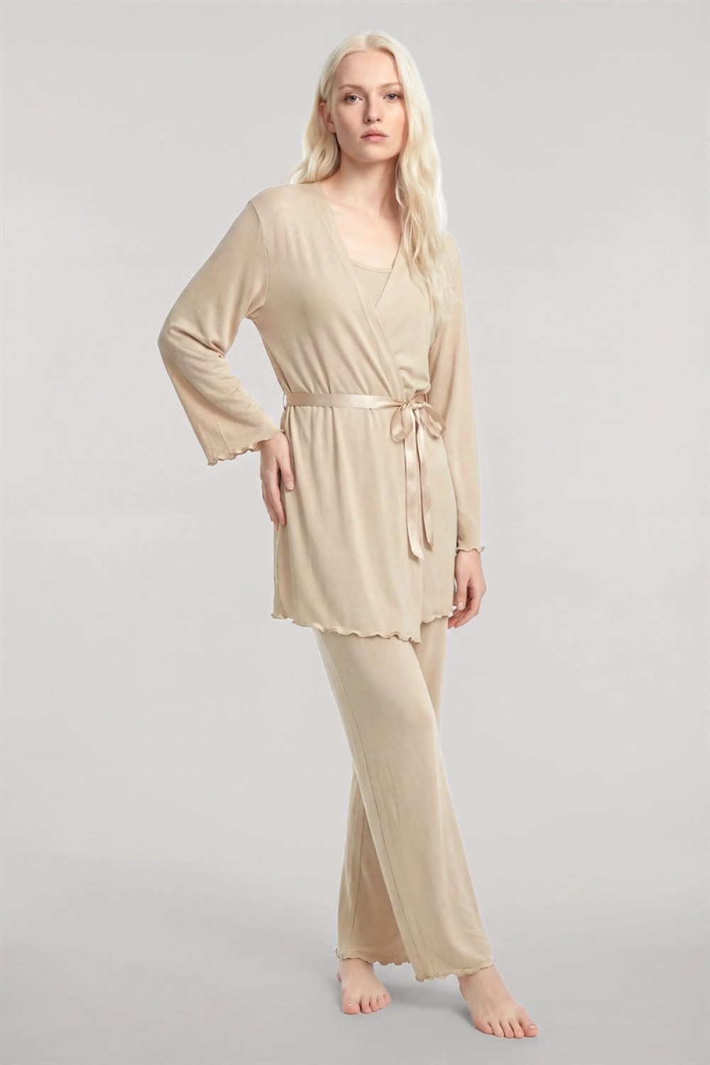 Marsilyan ™- Kısa Kimono 3'lü Takım Bej görsel 3