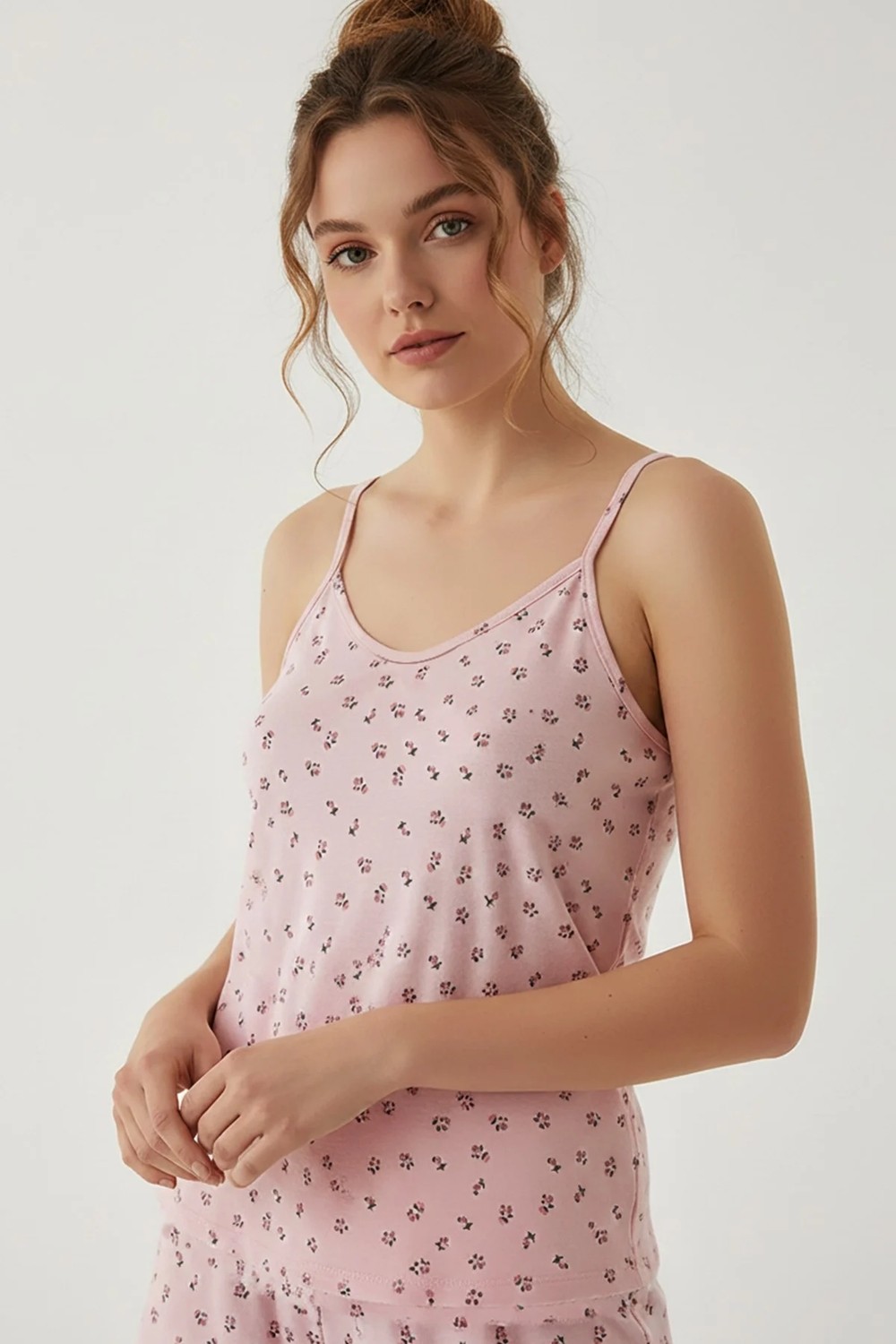 Kompedan Kadın Ip Askılı Yumuşak Dokulu Çiçek Desenli Şortlu Pijama Takım | Mint 70111-142 görsel 5
